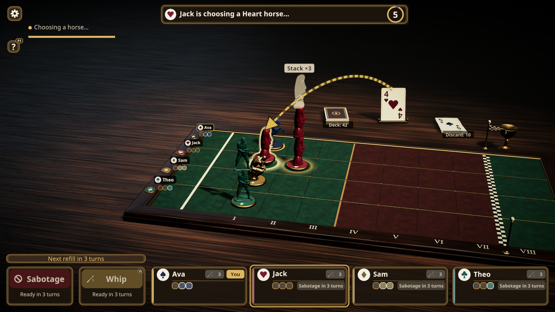Troika mode: choosing which horse moves.
